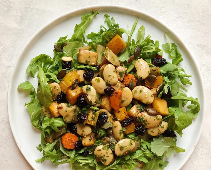 Butter Bean Salad recipe overhead shot on white plate