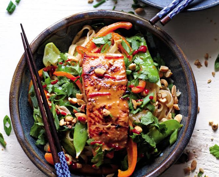 GINGER PEANUT SALMON NOODLE BOWLS