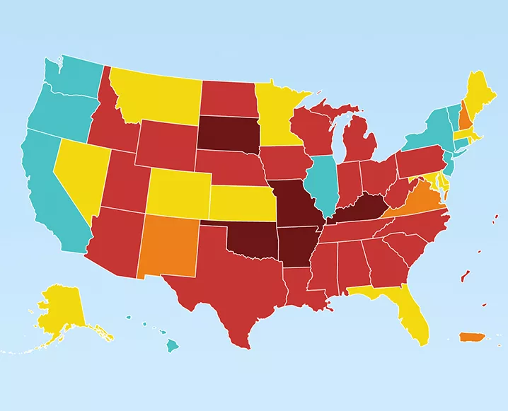 Overturning of Roe V. Wade Means by State map