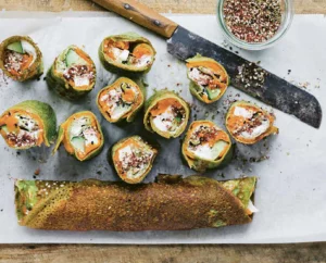 The Green Kitchen’s Sweet Potato Crêpe Rolls with Feta + Za’atar