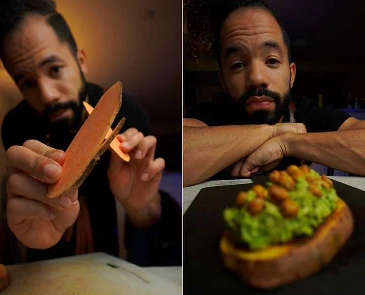 In The Kitchen With Meshach Rojas Of About This Much: On Sweet Potato Avocado Toast + Creamy (Healthy) Desserts