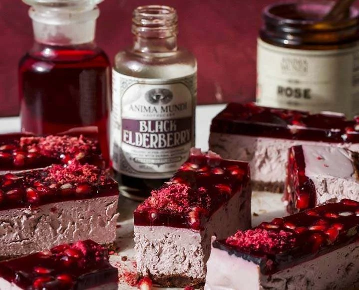 No-Bake Pomegranate Rose Jelly Cheesecake With Elderberry