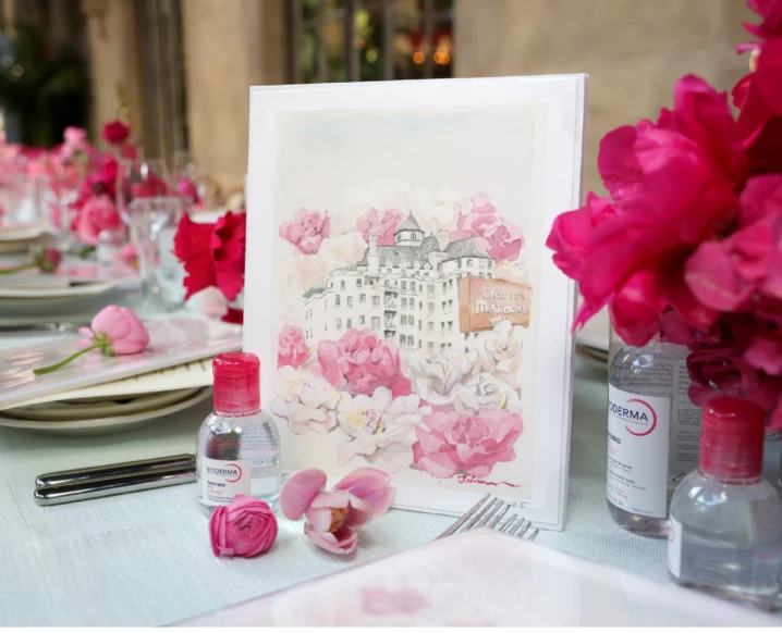 Chateau Marmont garden tablescape with pink florals and candlelight