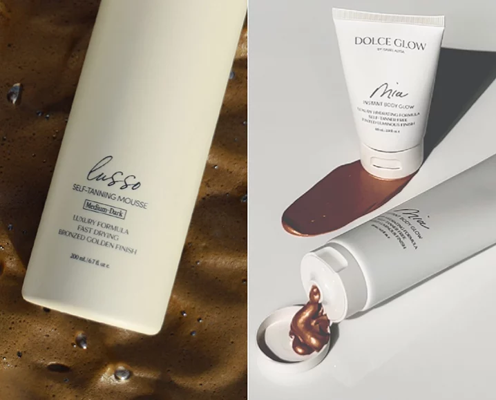 Flat lay of Dolce Glow products 