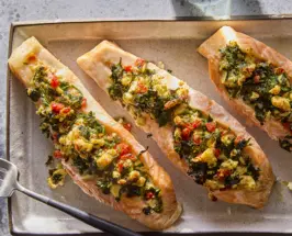 Mediterranean stuffed salmon