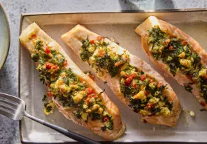 Mediterranean stuffed salmon