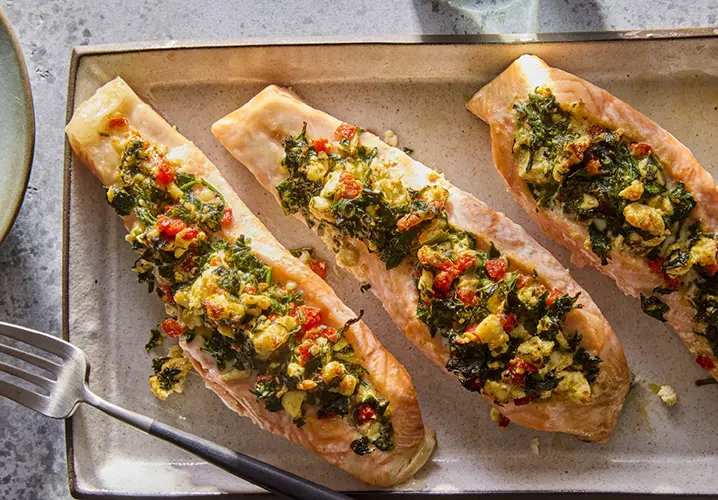 Mediterranean stuffed salmon