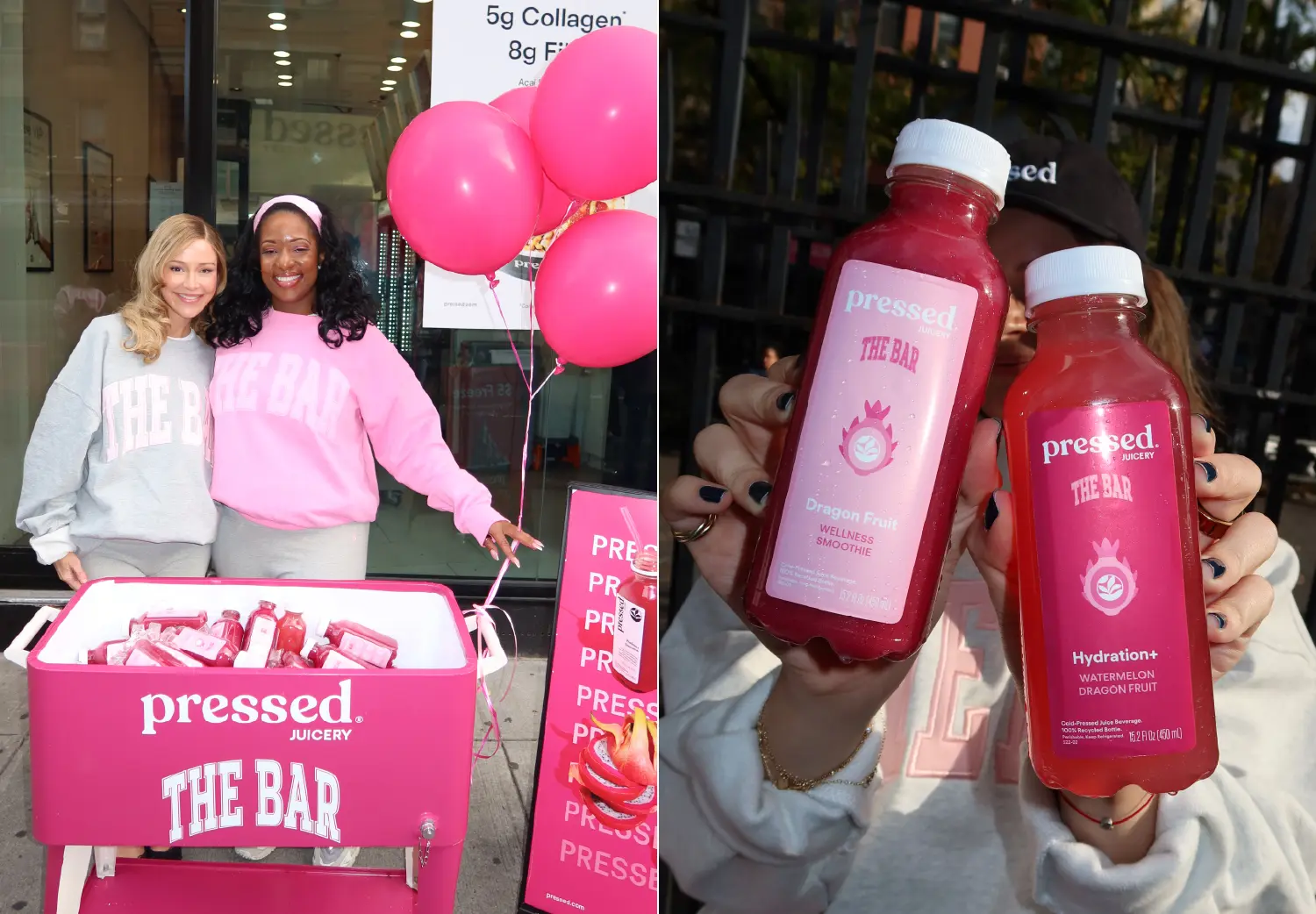 Pressed Juicery and The Bar's Pink Dragon Fruit drinks at their pink breast health awareness campaign.